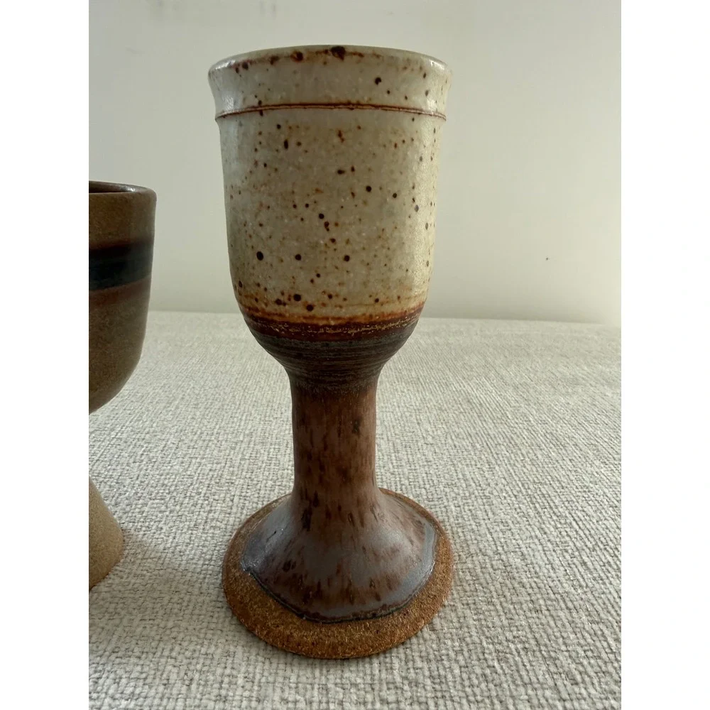 Vintage Stewartson Studio Art Pottery Wine Goblets Chalice Set of 2 MCM Signed